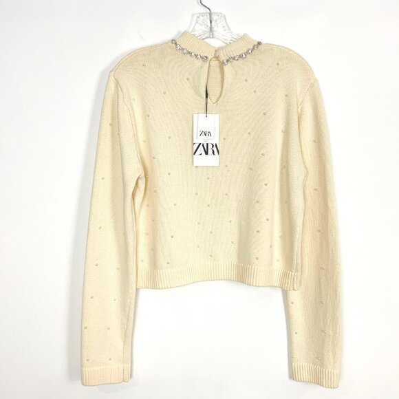 New Zara Knit Sweater with Jewel Beads and Pearls Size Medium - Picture 4 of 16